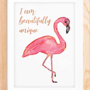 Flamingo Art – I Am Unique | Kids Affirmation | Positive Wall Art