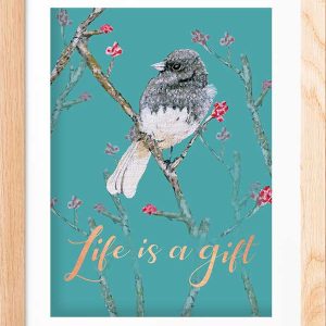 Life Is a Gift – Bird Artwork | Gratitude Quote Wall Art